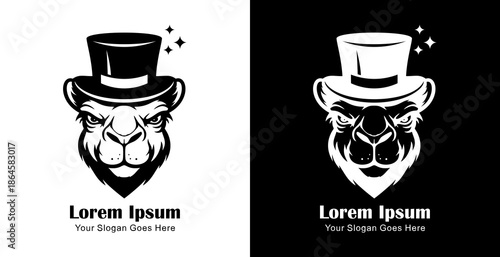 Logo design in the form of a camel head wearing a magician's hat