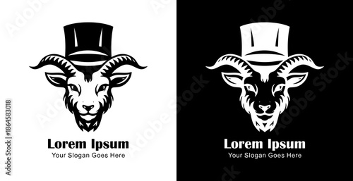 Logo design in the form of a goat's head wearing a magician's hat