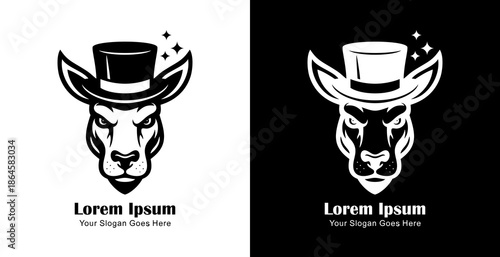 The logo design is in the form of a kangaroo head wearing a magician's hat