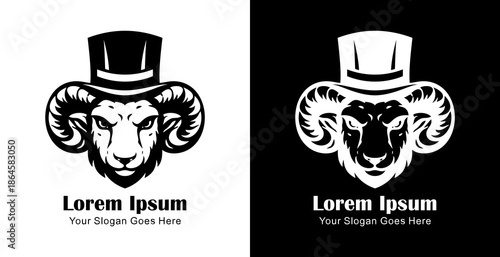 Logo design in the form of a sheep's head wearing a magician's hat