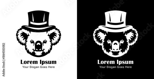 Logo design in the shape of a koala head wearing a magician's hat