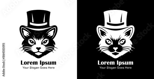 Logo design in the form of a cat's head wearing a magician's hat