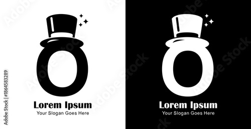 The design of the letter O logo combined with a magician's hat
