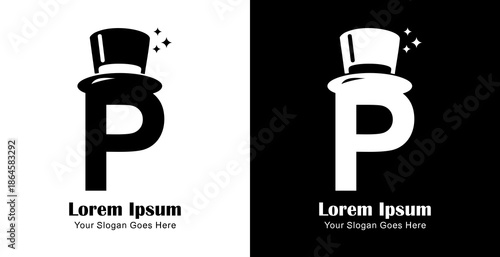 P letter logo design combined with a magician's hat