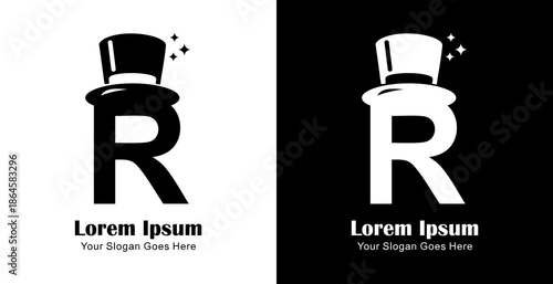R letter logo design combined with a magician's hat