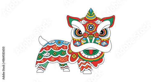 Colorful Chinese Lion Dance Costume Illustration for Festive Celebrations