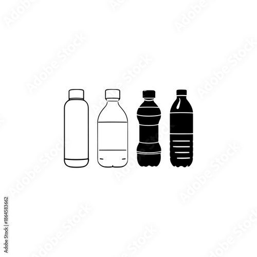 
Plastic bottle icon set. Black plastic bottle symbol in line style. Mineral water bottles icons collection, vector illustration 