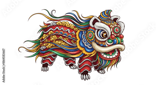 Vibrant Chinese Lion Dance Illustration for Festive Celebrations and Cultural Events