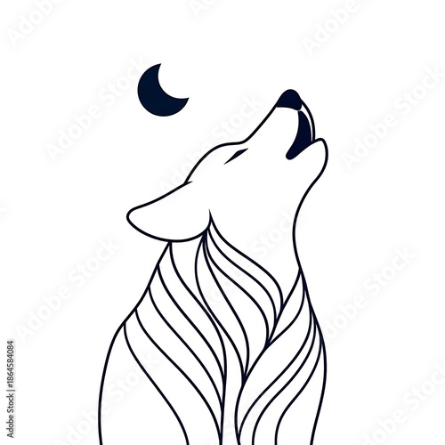 Minimal Howling Wolf Line Art Illustration
