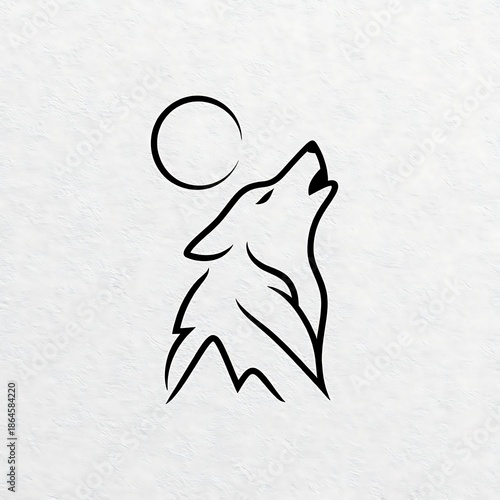 Abstract Wolf Head Howling Under Moon Illustration