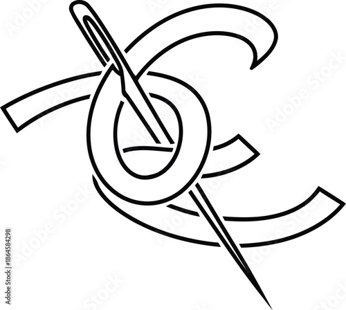 Abstract black and white logo design featuring a stylized needle piercing interwoven, curved, abstract shapes representing creativity and craftwork.