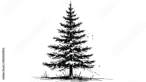 Detailed ink sketch of a lone pine tree