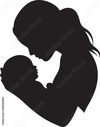 Silhouette of a mother holding a baby in a heart shape