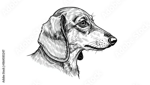 Detailed pencil sketch of a dachshund dog profile