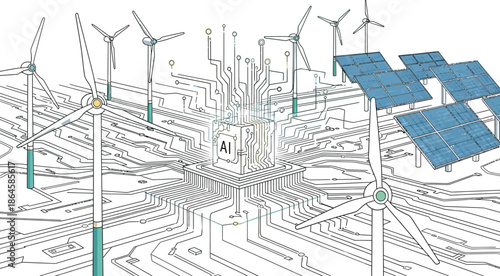 Artificial intelligence central processing unit connecting and managing solar panels and wind turbines for smart sustainable energy grids