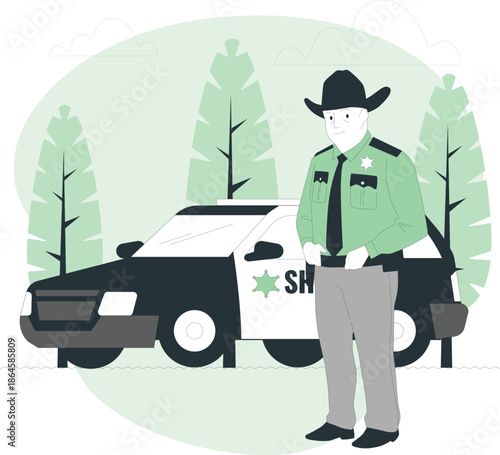 Sheriff Standing Beside Patrol Vehicle in Forest