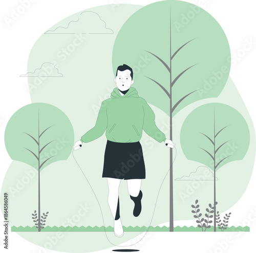 Woman Jumping Rope in a Serene Park Surrounded by Trees