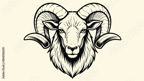 Strong ink sketch of a ram head front view