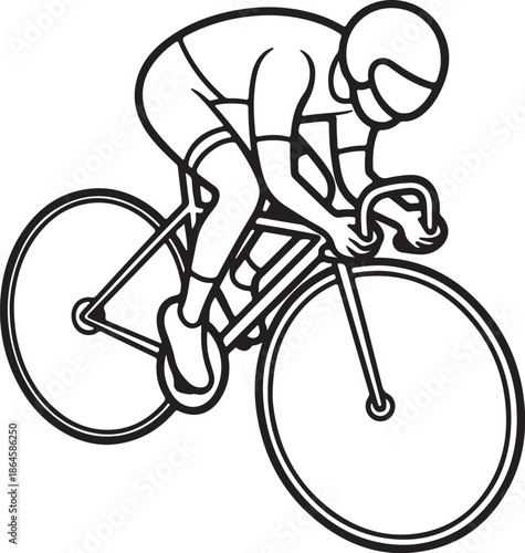 Velodrome Cyclist Racing Line Art Coloring Book Page Outline Vector Illustration
