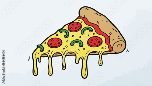 Slice of pepperoni pizza with melting cheese