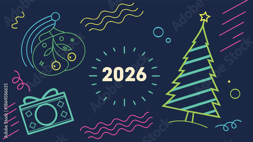 new year card with christmas tree