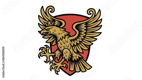 Vintage heraldic crest with eagle and red shield