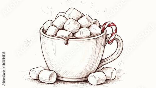 Cozy cup of hot chocolate with marshmallows