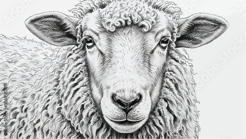 Detailed pencil portrait of a woolly sheep head
