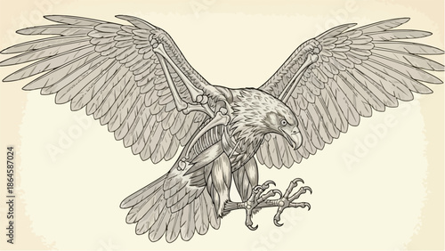 Minimalist line art of a hawk flying with open wings