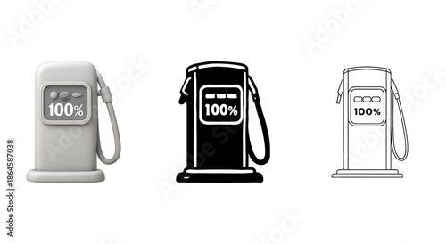 Gas Pump Icon with 100 Percent Display for Fuel Efficiency and Energy Concepts