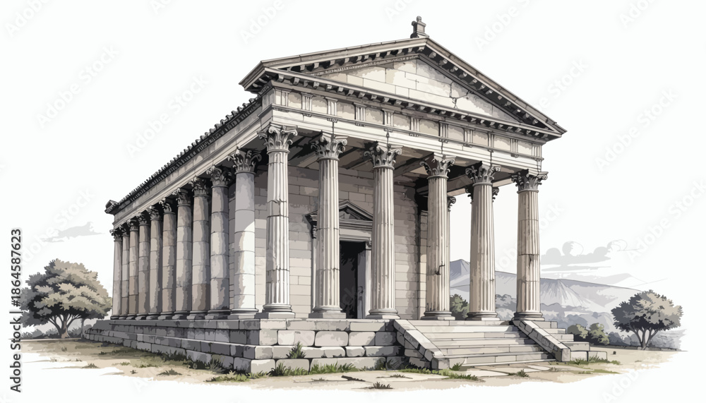 Obraz premium Perspective sketch of a greek parthenon temple