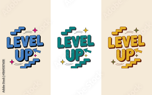 level up achievement typography design in retro modern style