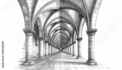 Architectural perspective of an ornate cathedral archway