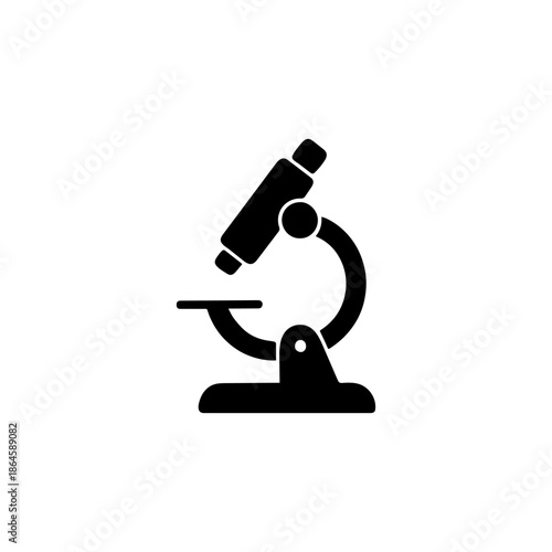 Minimalist Microscope Silhouette Icon for Scientific Research and Education
Minimalist black silhouette icon of a microscope with base, stage, arm, and eyepiece, representing scientific research.
