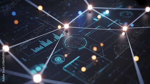 Futuristic Digital Network Grid Visualizing Data Flow and Global Connectivity, Representing Technology, AI, and Big Data Analysis Concept