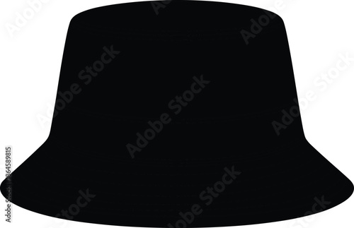 Black bucket hat silhouette isolated on white background, minimal fashion accessory design, modern streetwear headwear illustration, simple apparel icon