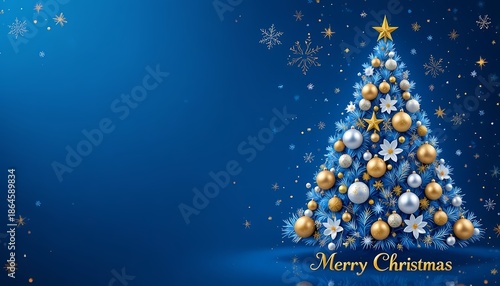 Stylized Christmas Tree on a Vibrant Blue Holiday Background