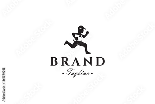 delivery with running courier in flat logo vector design style