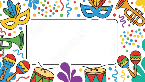Vibrant Party Scene with Musical Instruments and Masks