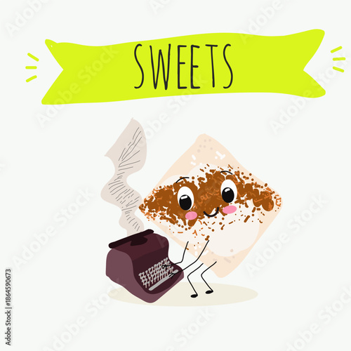 Funny Characters Turkish Tavuk Gogsu, Gullach, dessert, Eastern sweets. Hand drawn vector illustration.