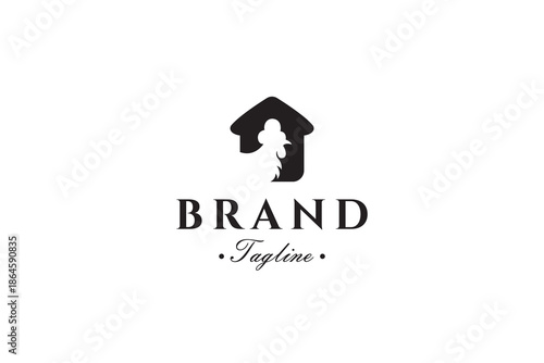 chicken house logo with flat vector design style