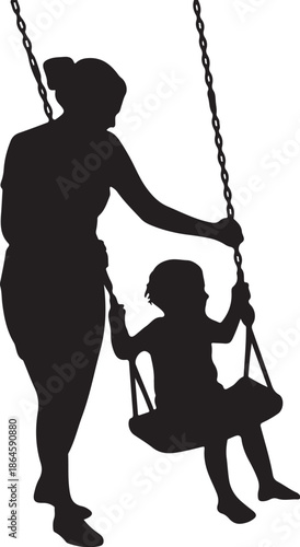Woman and child swinging on a swing set silhouette