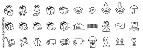 cargo delivery doodle hand drawing icon cute carton box expedition shipment