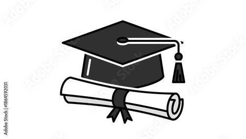 Graduation cap and diploma symbolizing academic achievement