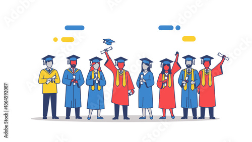 Diverse group of graduates celebrating with diplomas in hand