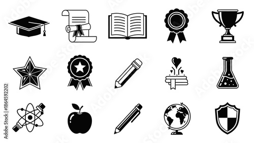 Education icons set for learning and academic success