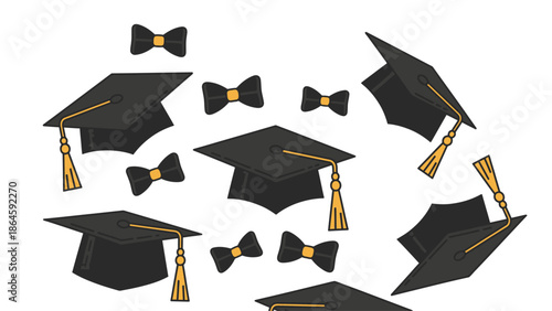 Graduation caps and bows in celebratory arrangement