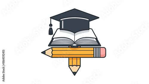 Graduation cap and books with pencils for education concept