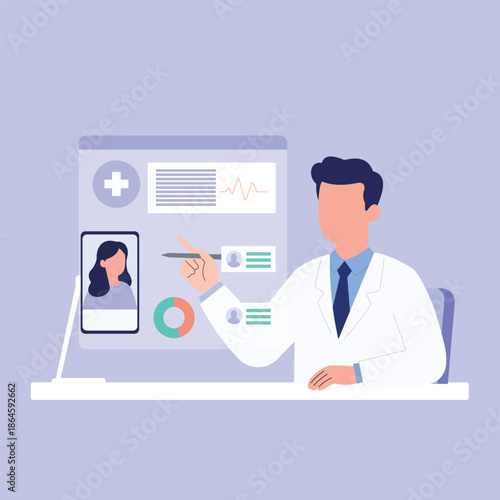 Telemedicine Concept with Doctor Explaining Digital Health Interface