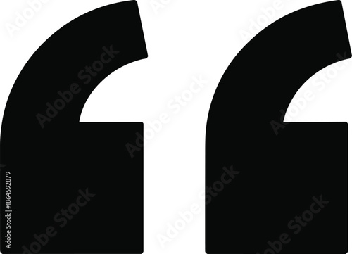 Quotation marks icon illustration, opening and closing quotes symbol, typography punctuation design, black silhouette vector, minimal flat style graphic isolated